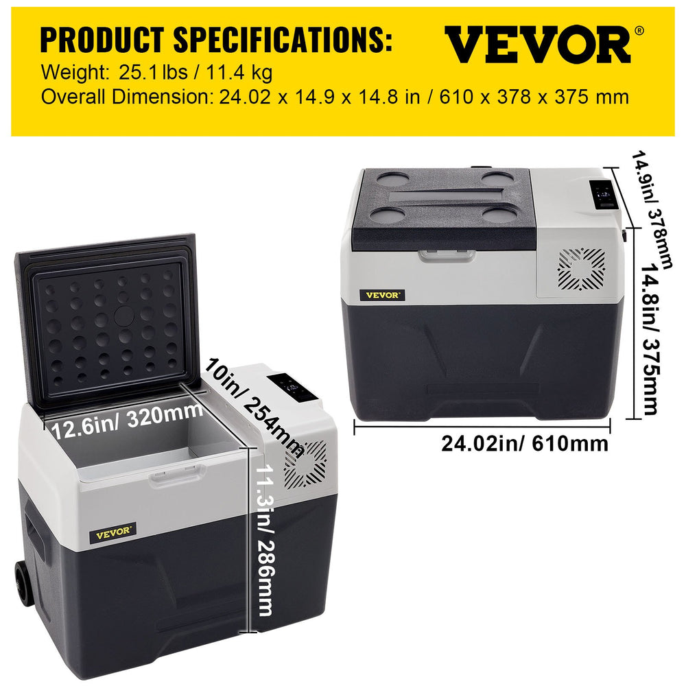 VEVOR Car Refrigerator, 12 Volt Car Refrigerator Fridge, 30 L Single Zone Portable Freezer with Wheels and Handle, -4℉-68℉, 12/24V DC and 100-240V AC Compressor Cooler for Outdoor, Camping