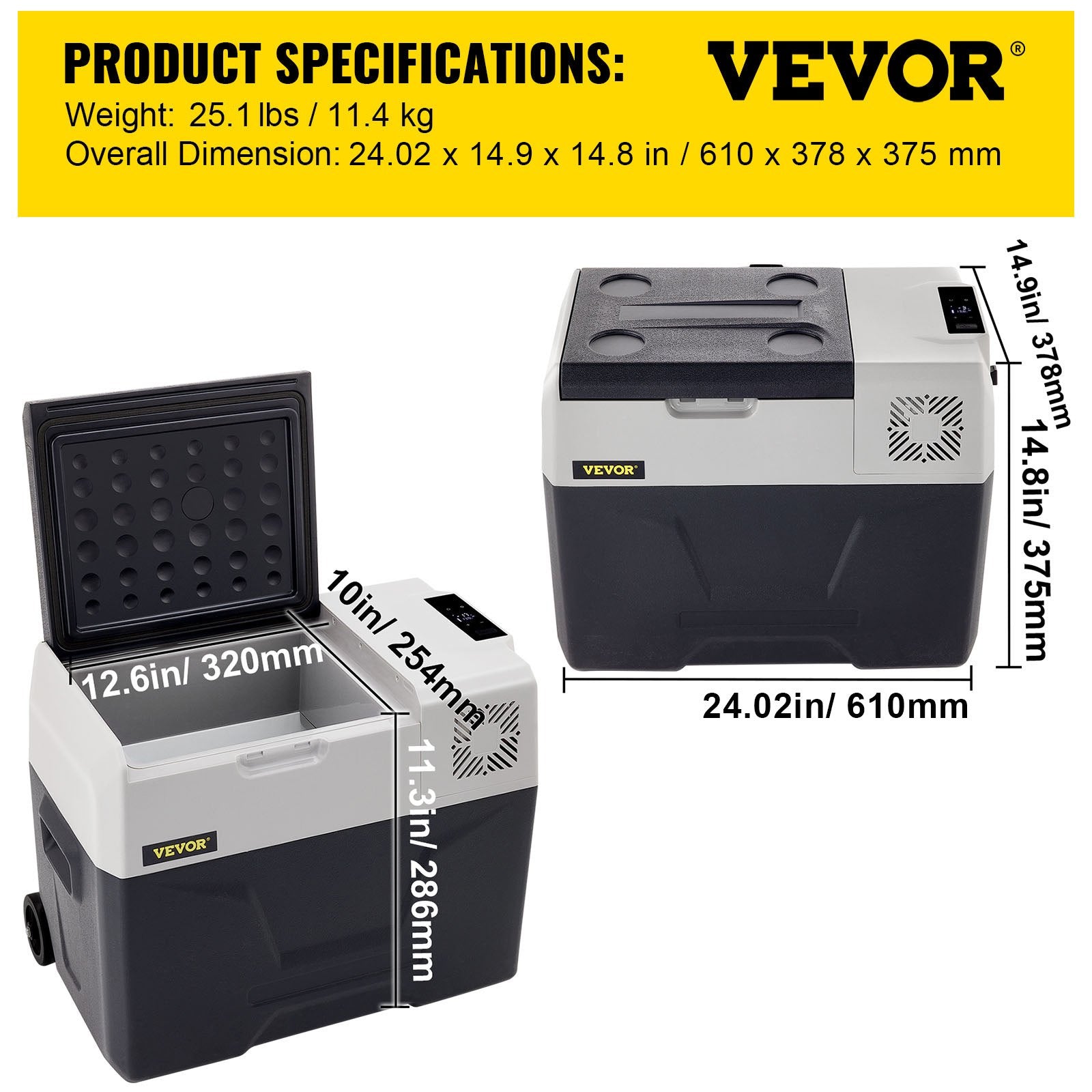 VEVOR Car Refrigerator, 12 Volt Car Refrigerator Fridge, 30 L Single Zone Portable Freezer with Wheels and Handle, -4℉-68℉, 12/24V DC and 100-240V AC Compressor Cooler for Outdoor, Camping