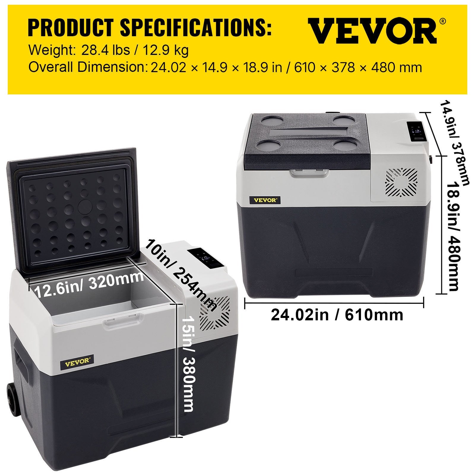 VEVOR Car Refrigerator, 12 Volt Car Refrigerator Fridge, 40 L Single Zone Portable Freezer with Wheels and Handle, -4℉-68℉, 12/24V DC and 100-240V AC Compressor Cooler for Outdoor, Camping