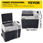 VEVOR Car Refrigerator, 12 Volt Car Refrigerator Fridge, 50 L Single Zone Portable Freezer with Wheels and Handle, -4℉-68℉, 12/24V DC and 100-240V AC Compressor Cooler for Outdoor, Camping