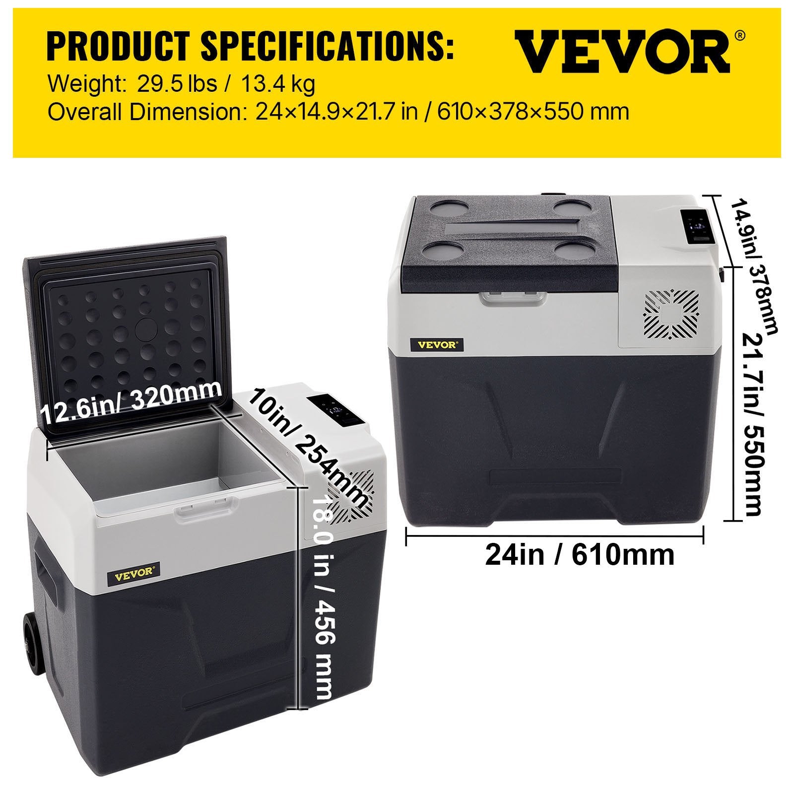 VEVOR Car Refrigerator, 12 Volt Car Refrigerator Fridge, 50 L Single Zone Portable Freezer with Wheels and Handle, -4℉-68℉, 12/24V DC and 100-240V AC Compressor Cooler for Outdoor, Camping