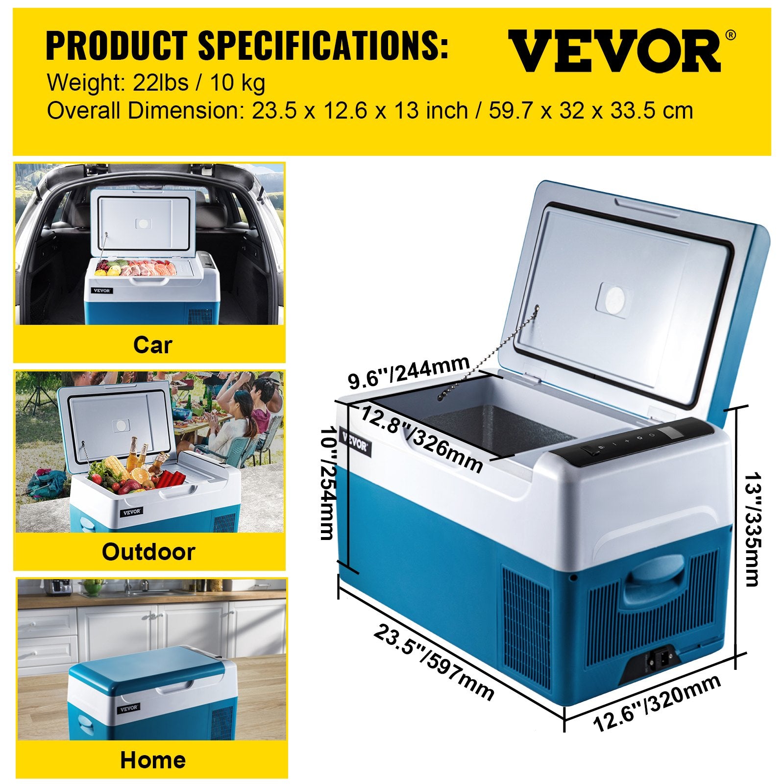 VEVOR Car Refrigerator 22L Compressor Portable Small Refrigerator Car Refrigerator Freezer Vehicle Car Truck RV Boat Mini Electric Cooler for Driving Travel Fishing Outdoor and Home Use