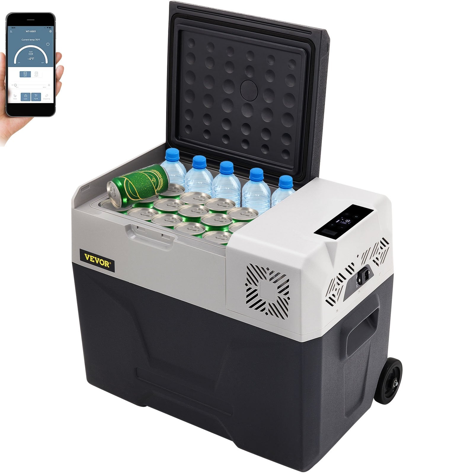 VEVOR Car Refrigerator, 12 Volt Car Refrigerator Fridge, 30 L Single Zone Portable Freezer with Wheels and Handle, -4℉-68℉, 12/24V DC and 100-240V AC Compressor Cooler for Outdoor, Camping