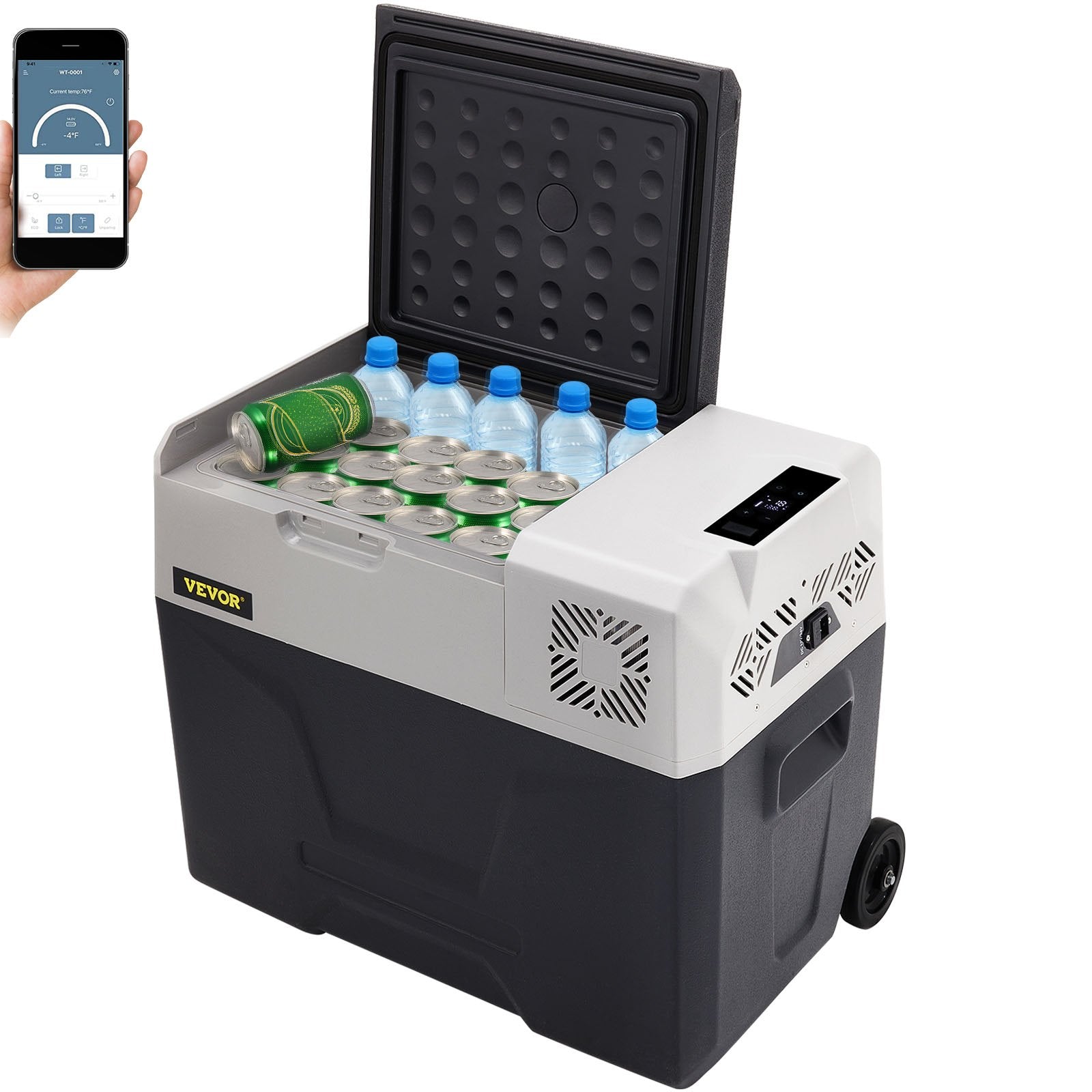 VEVOR Car Refrigerator, 12 Volt Car Refrigerator Fridge, 40 L Single Zone Portable Freezer with Wheels and Handle, -4℉-68℉, 12/24V DC and 100-240V AC Compressor Cooler for Outdoor, Camping