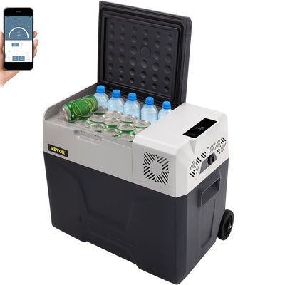 VEVOR Car Refrigerator, 12 Volt Car Refrigerator Fridge, 50 L Single Zone Portable Freezer with Wheels and Handle, -4℉-68℉, 12/24V DC and 100-240V AC Compressor Cooler for Outdoor, Camping