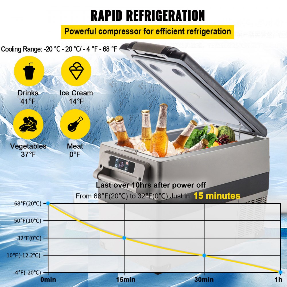 VEVOR Portable Small Car Freezer 45L Mini Car Freezer Refrigerator 45W Car Fridge Cooler 12V Fridge Freezer AC/DC Portable Freezer Portable Vehicle Car Fridge For Home and Outdoor Use