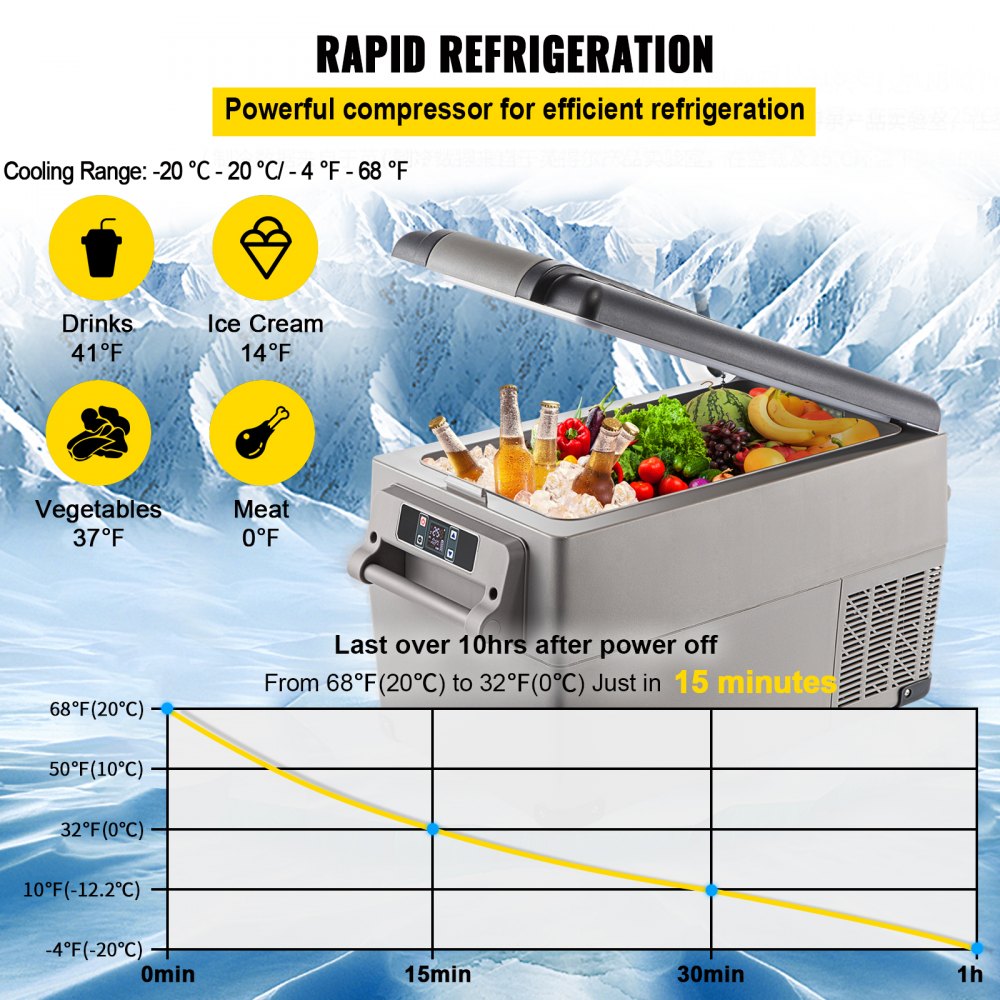 VEVOR Car Refrigerator 35L Compressor Portable Small Refrigerator Refrige Car Refrigerator Freezer Vehicle Car Truck RV Boat Mini Electric Cooler Driving Travel Fishing Outdoor and Home Use