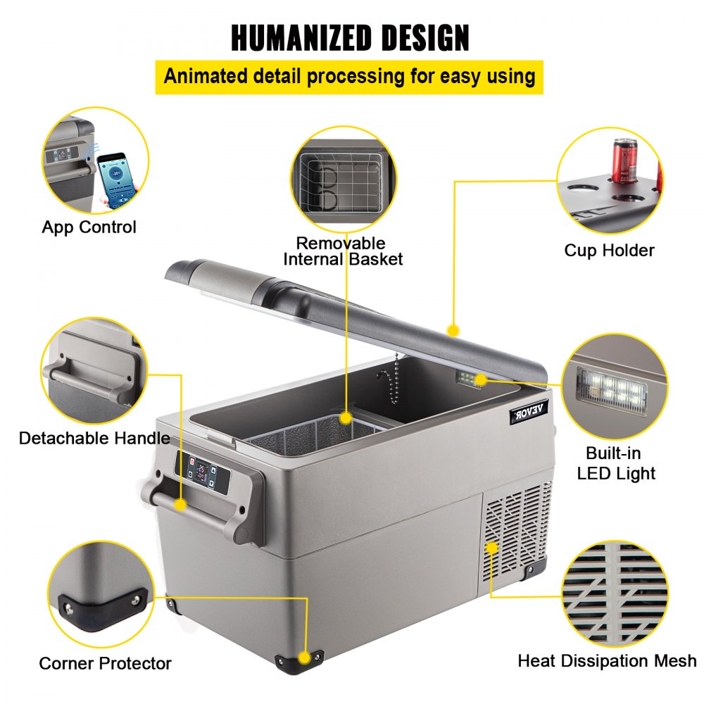 VEVOR Car Refrigerator 35L Compressor Portable Small Refrigerator Refrige Car Refrigerator Freezer Vehicle Car Truck RV Boat Mini Electric Cooler Driving Travel Fishing Outdoor and Home Use