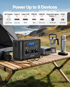 VEVOR Portable Power Station, 1200W Solar Generator Power Station, 806Wh LiFePO4 Battery Backup with 9 Output Ports for Home Emergency, Outdoor Camping, RV Travel (Solar Panel NOT Included)