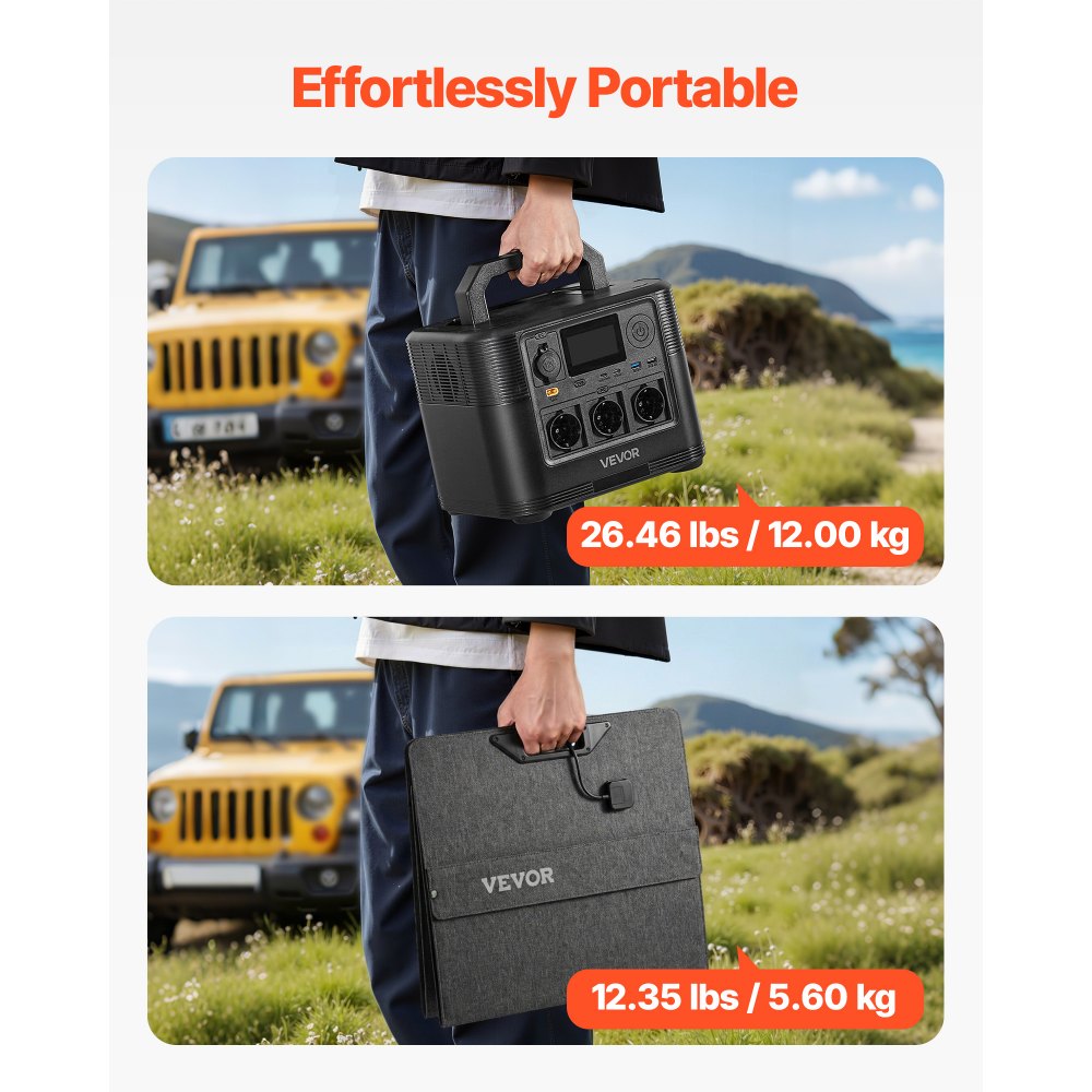 VEVOR Portable Power Station with 200W Solar Panel, 1800W Solar Generator Power Station, 1008Wh LiFePO4 Battery Backup with 9 Output Ports for for Home Emergency, Outdoor Camping, RV Travel