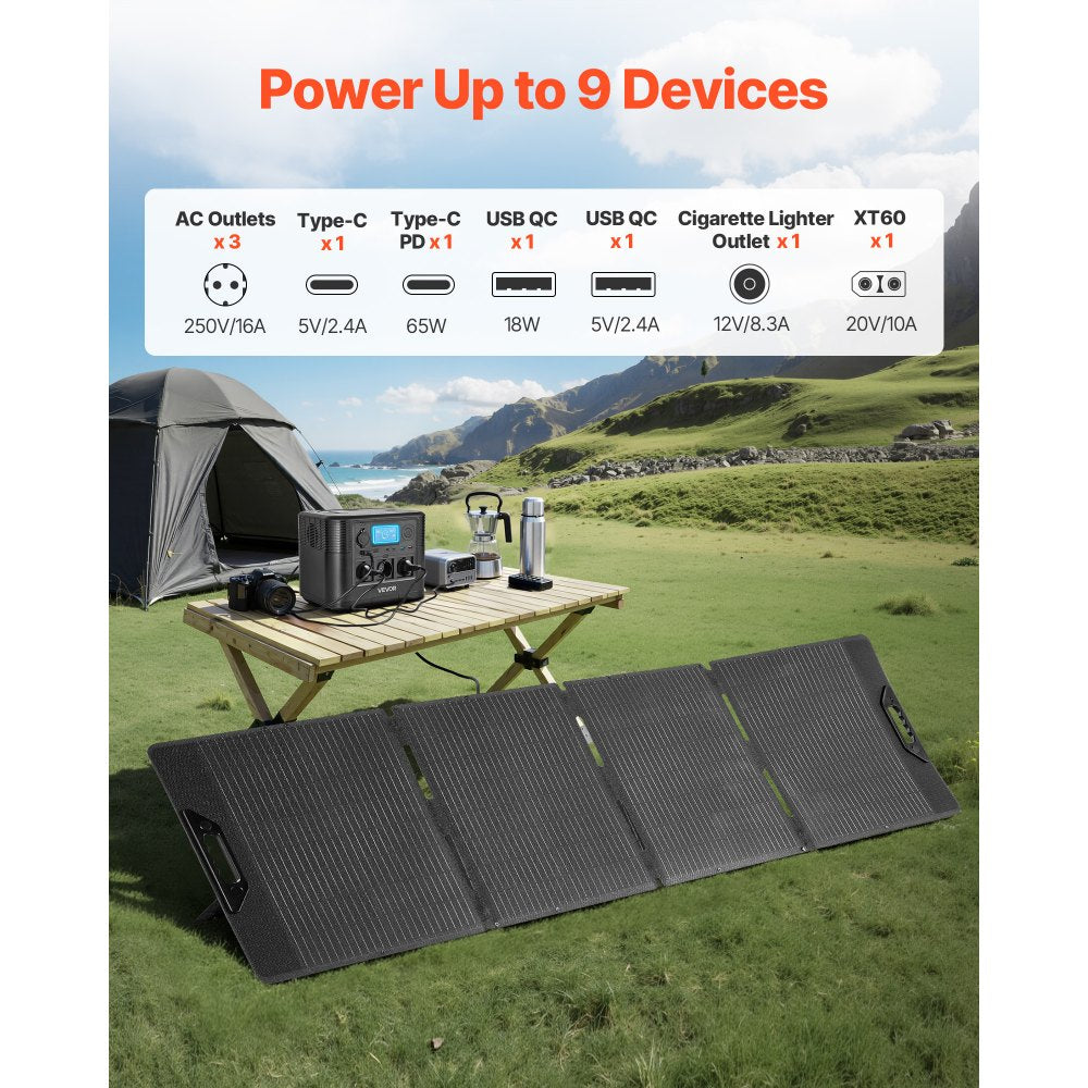 VEVOR Portable Power Station with 200W Solar Panel, 1800W Solar Generator Power Station, 1008Wh LiFePO4 Battery Backup with 9 Output Ports for for Home Emergency, Outdoor Camping, RV Travel