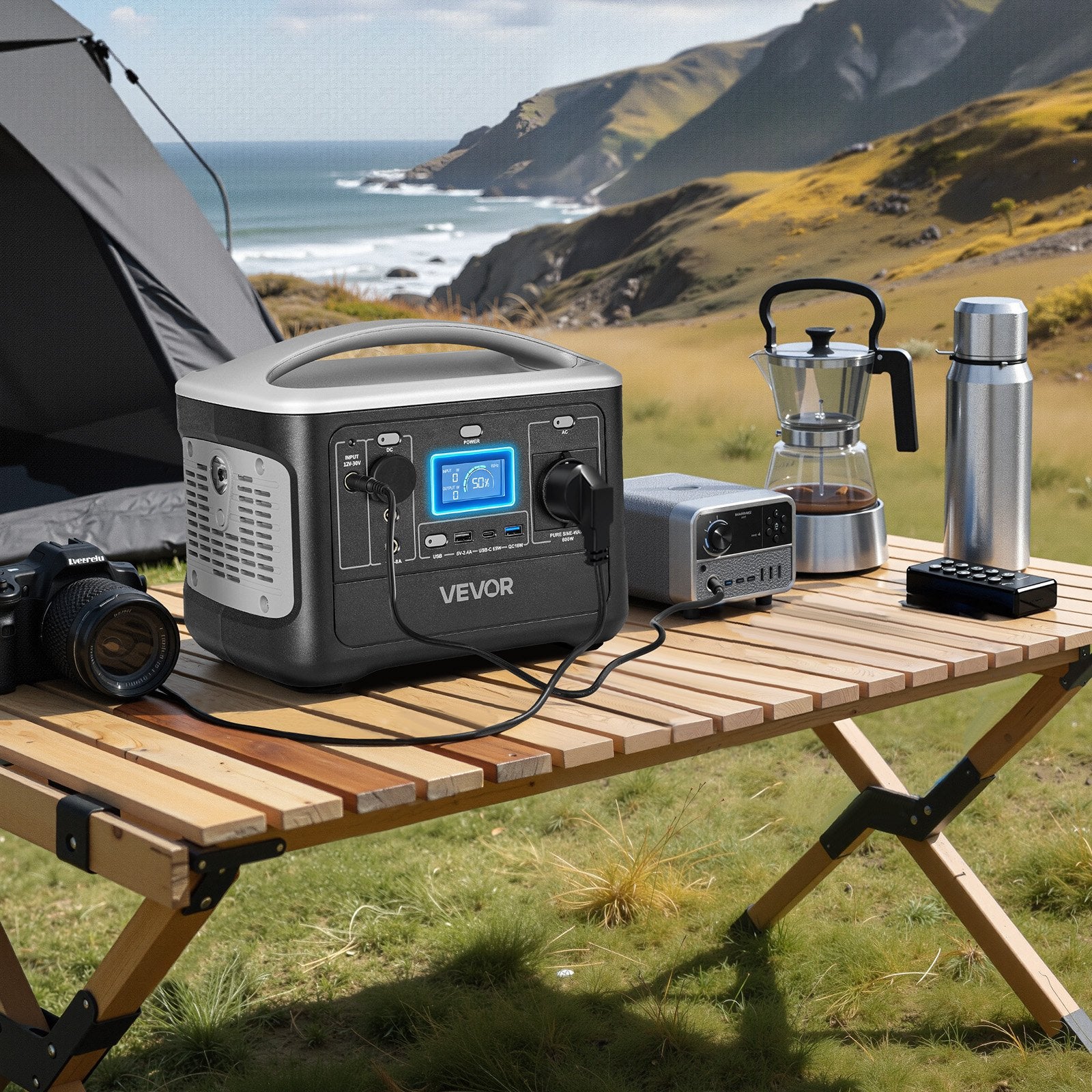 VEVOR Portable Power Station, 600W Solar Generator Power Station, 493Wh LiFePO4 Battery Backup with 7 Output Ports for Home Emergency, Outdoor Camping, RV Travel (Solar Panel NOT Included)