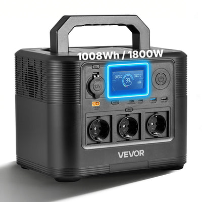 VEVOR Portable Power Station, 1800W Solar Generator Power Station, 1008Wh LiFePO4 Battery Backup with 8 Output Ports for for Home Emergency, Outdoor Camping, RV Travel (Solar Panel NOT Included)