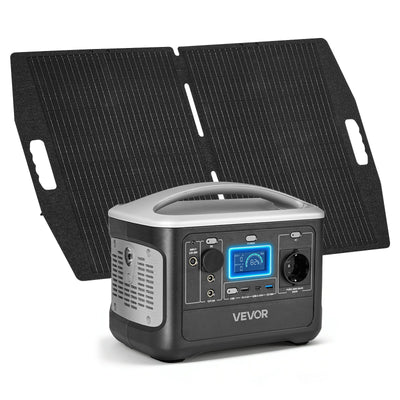 VEVOR Portable Power Station with 100W Solar Panel, 600W Solar Generator Power Station, 493Wh LiFePO4 Battery Backup with 7 Output Ports for Home Emergency, Outdoor Camping, RV Travel