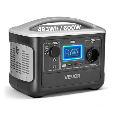VEVOR Portable Power Station, 600W Solar Generator Power Station, 493Wh LiFePO4 Battery Backup with 7 Output Ports for Home Emergency, Outdoor Camping, RV Travel (Solar Panel NOT Included)
