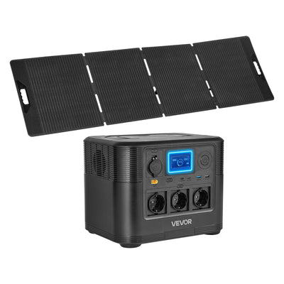 VEVOR Portable Power Station with 200W Solar Panel, 1200W Solar Generator Power Station, 806Wh LiFePO4 Battery Backup with 9 Output Ports for Home Emergency, Outdoor Camping, RV Travel