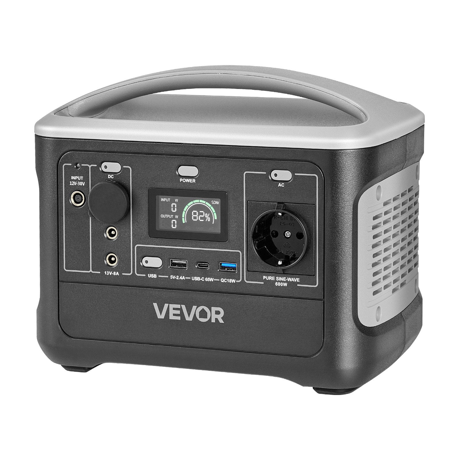 VEVOR Portable Power Station, 600W Solar Generator Power Station, 493Wh LiFePO4 Battery Backup with 7 Output Ports for Home Emergency, Outdoor Camping, RV Travel (Solar Panel NOT Included)