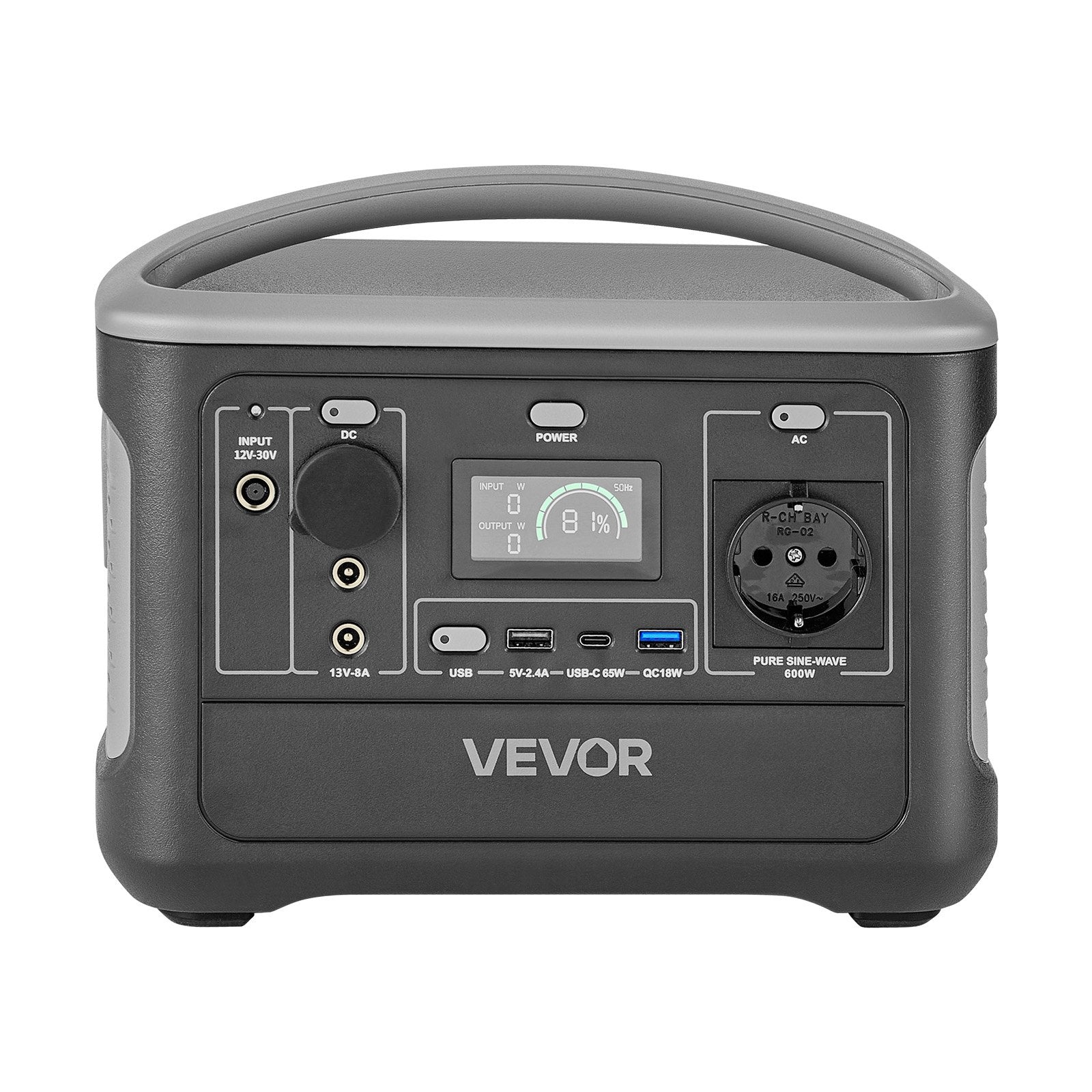 VEVOR Portable Power Station, 600W Solar Generator Power Station, 493Wh LiFePO4 Battery Backup with 7 Output Ports for Home Emergency, Outdoor Camping, RV Travel (Solar Panel NOT Included)