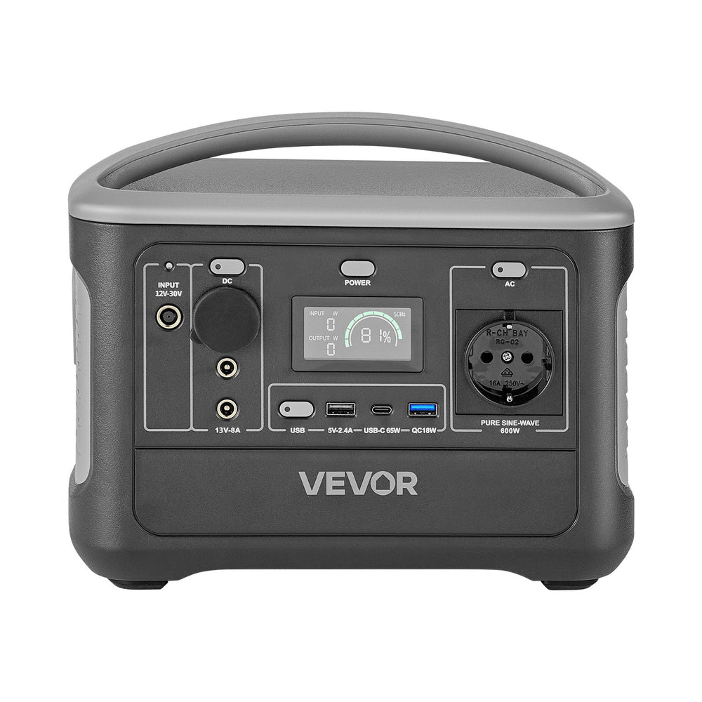 VEVOR Portable Power Station with 100W Solar Panel, 600W Solar Generator Power Station, 493Wh LiFePO4 Battery Backup with 7 Output Ports for Home Emergency, Outdoor Camping, RV Travel