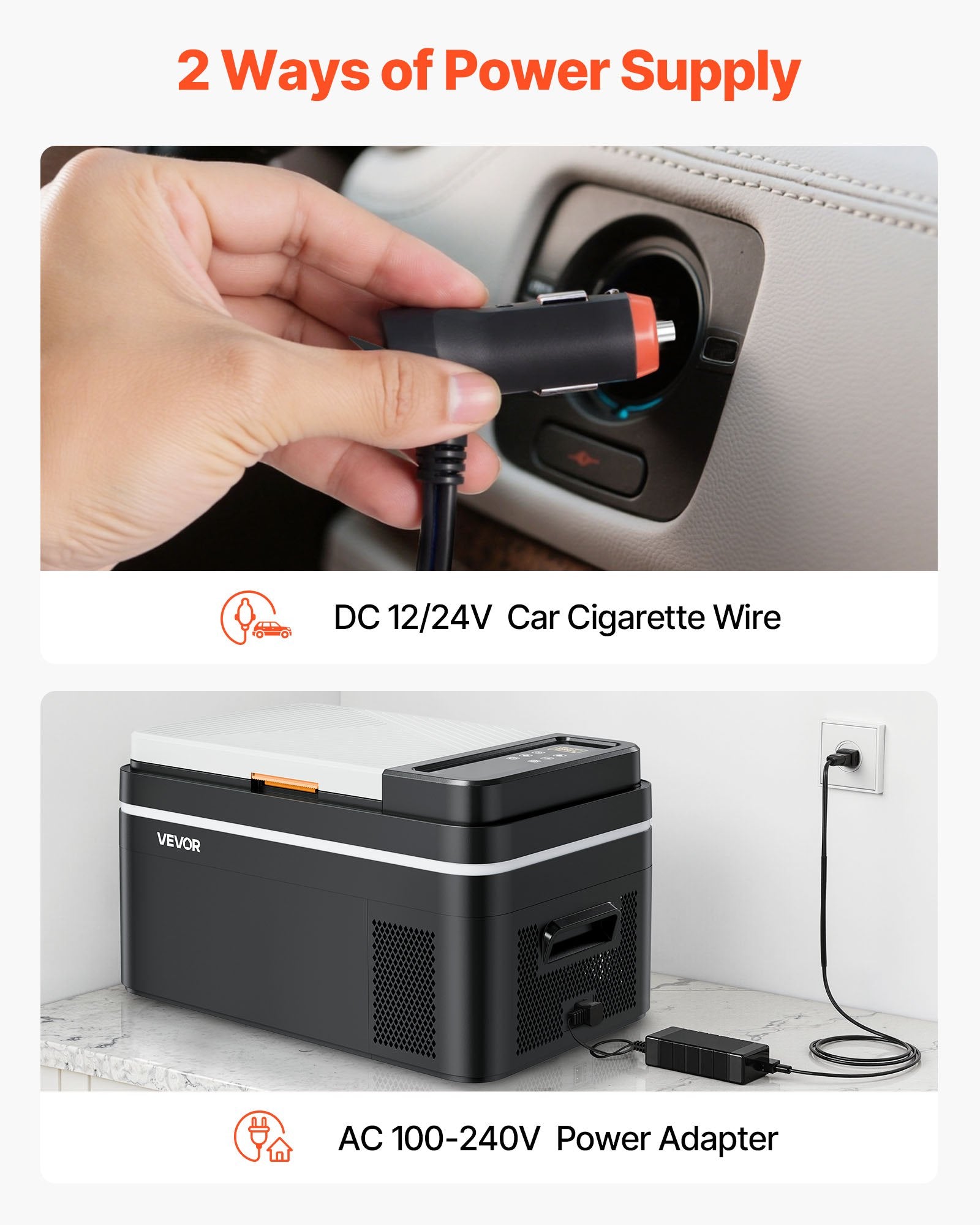 VEVOR Car Refrigerator, DC 12/24V AC100-240V Compressor Electric Cooler, -20°C to 20°C Car Fridge with APP Control, 22L Cars Freezer for RVs, Campsites, Boats, Camping, Fishing, 45W Portable Freezer