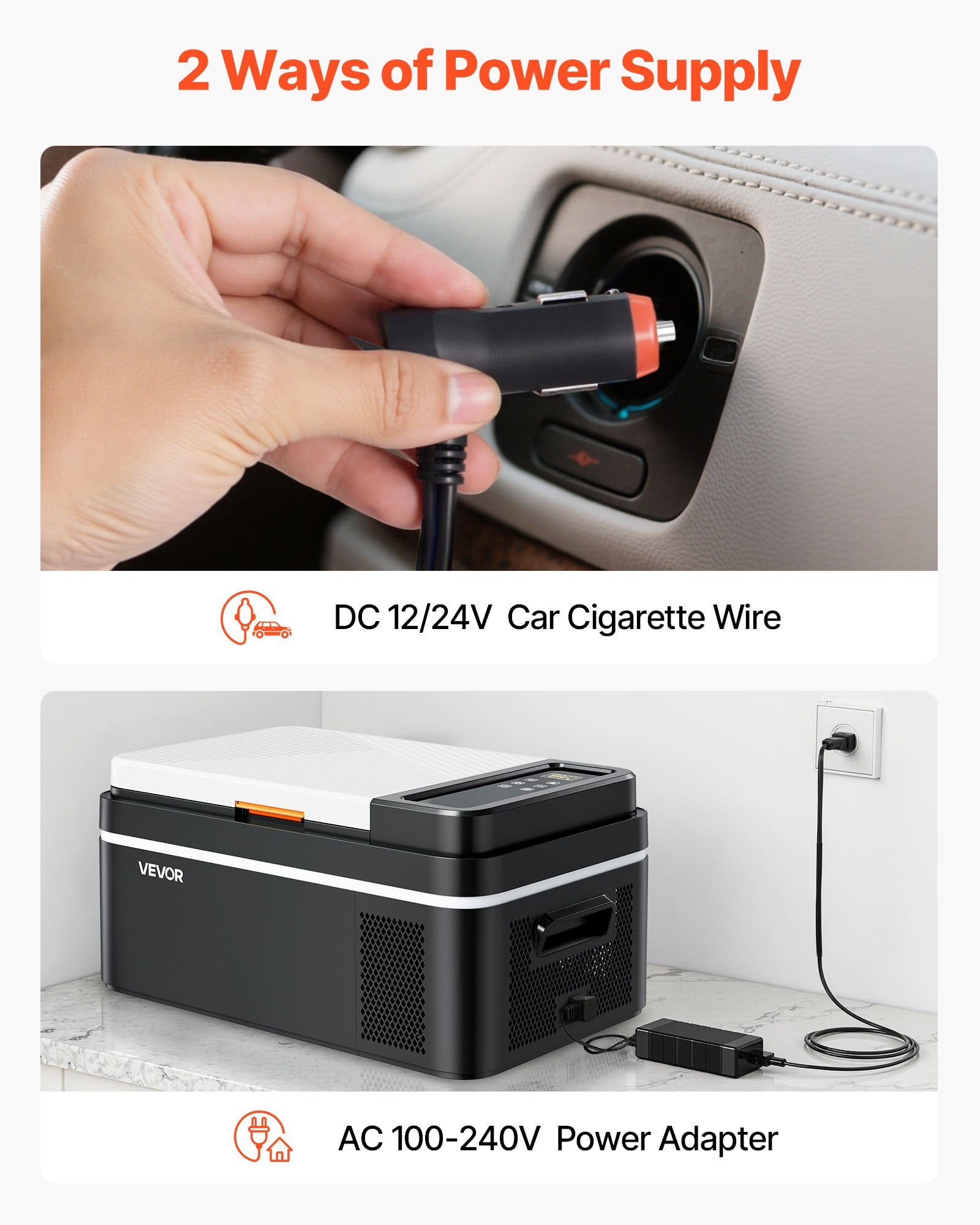 VEVOR Car Refrigerator, DC 12/24V AC100-240V Compressor Electric Cooler, -20°C to 20°C Car Fridge with APP Control, 20L Cars Freezer for RVs, Campsites, Boats, Camping, Fishing, 60W Portable Freezer