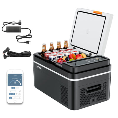 VEVOR Car Refrigerator, DC 12/24V AC100-240V Compressor Electric Cooler, -20°C to 20°C Car Fridge with APP Control, 22L Cars Freezer for RVs, Campsites, Boats, Camping, Fishing, 45W Portable Freezer