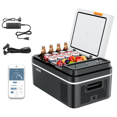 VEVOR Car Refrigerator, DC 12/24V AC100-240V Compressor Electric Cooler, -20°C to 20°C Car Fridge with APP Control, 20L Cars Freezer for RVs, Campsites, Boats, Camping, Fishing, 60W Portable Freezer