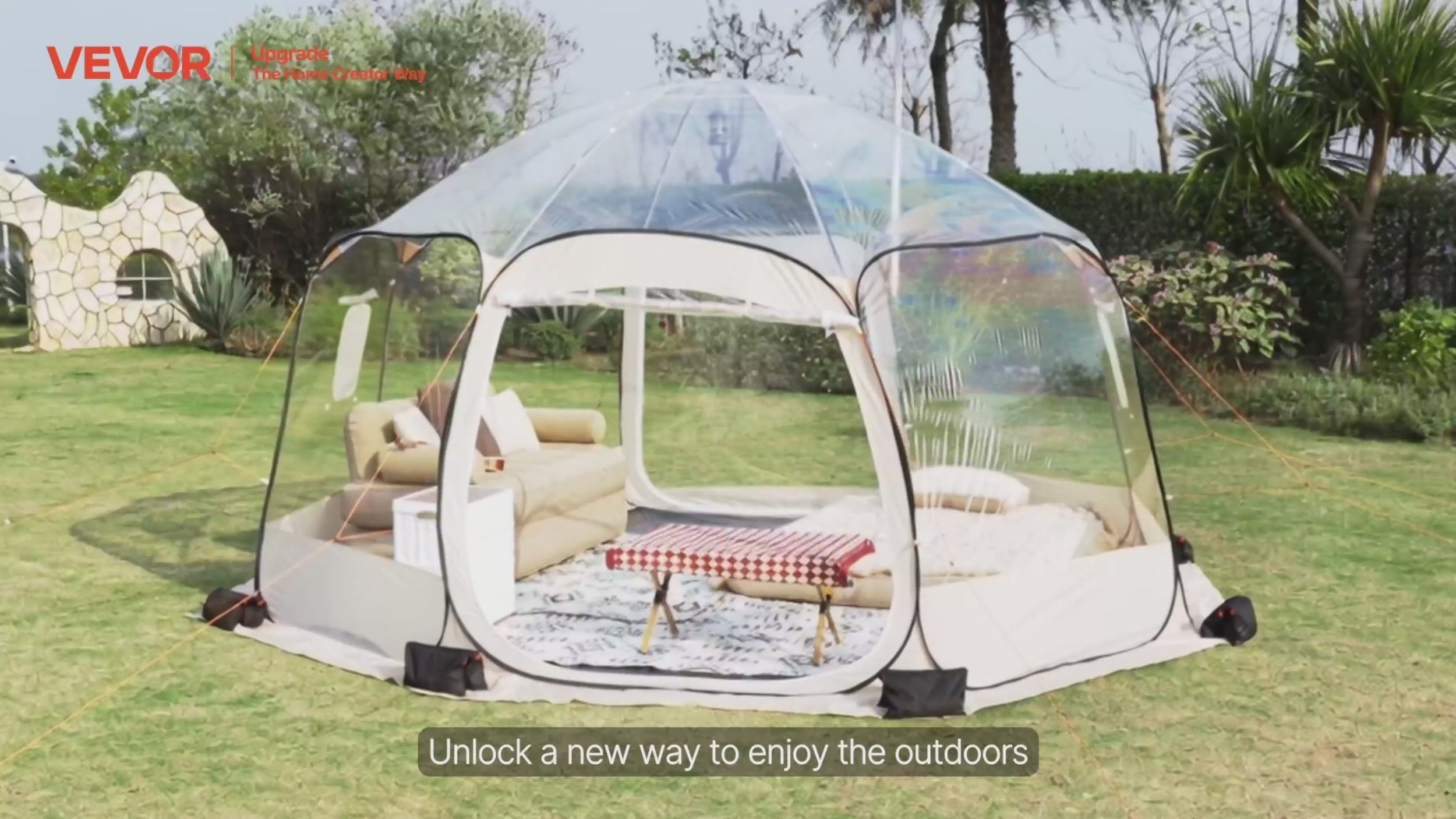 VEVOR Pop up Sports Tent, 1.2x1.2 m Clear Bubble Tent for 1 Person, Waterproof Outdoor Pod with Floor Mat & Top Cover, Garden Igloo Dome Tents Camping Shelter for Events Fishing Cheering