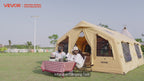 VEVOR Inflatable Tents for Camping, 8-12 Person Easy Setup Blow up Tent with Hand Pump, 4 Season Luxury Glamping Tent with 2 Skylights, Canopy, Stove Jack, 2 Doors & Mesh Windows (Include Storage Bag)