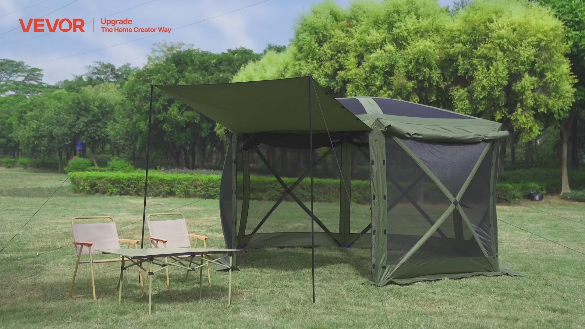 VEVOR Pop up Gazebo Screen Tent, 3x3 m Large 6-Sided Camping Canopy Tent with Removable Top & Carry Bag, Quick-Set & Bite-Proof, Screen House Sun Shelter for 6-8 Persons Backyard Patio, Green