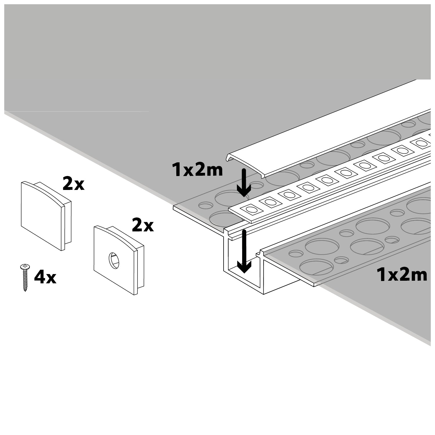 Recessed profile KG01 anodized silver + milky cover 2m Kobi