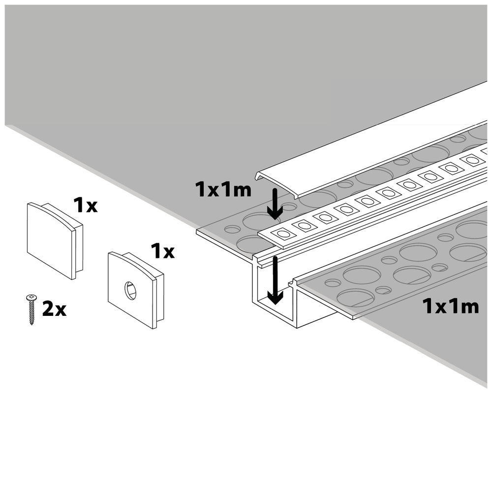 Recessed profile KG01 black + milky cover 1m Kobi