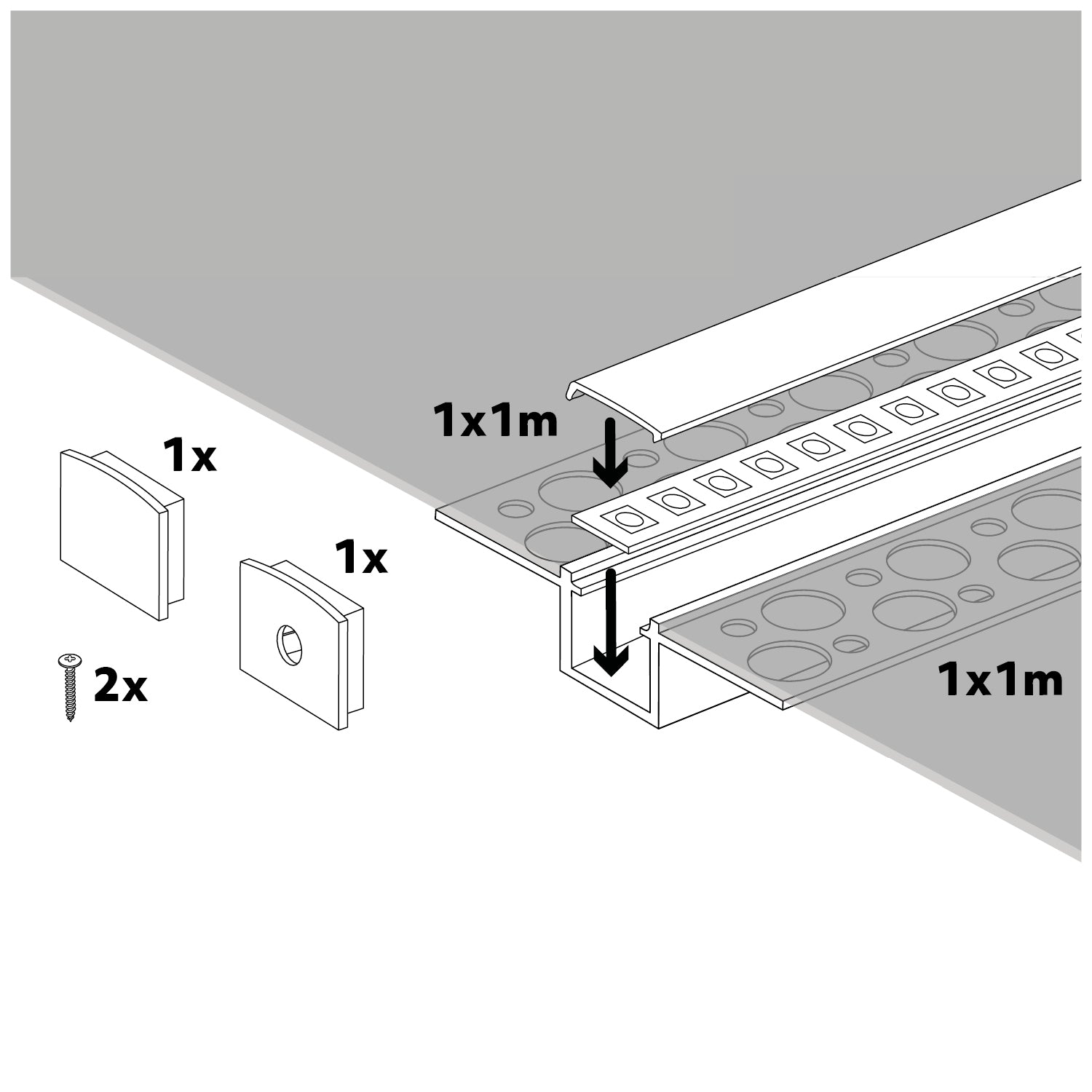 Recessed profile KG01 black + milky cover 1m Kobi