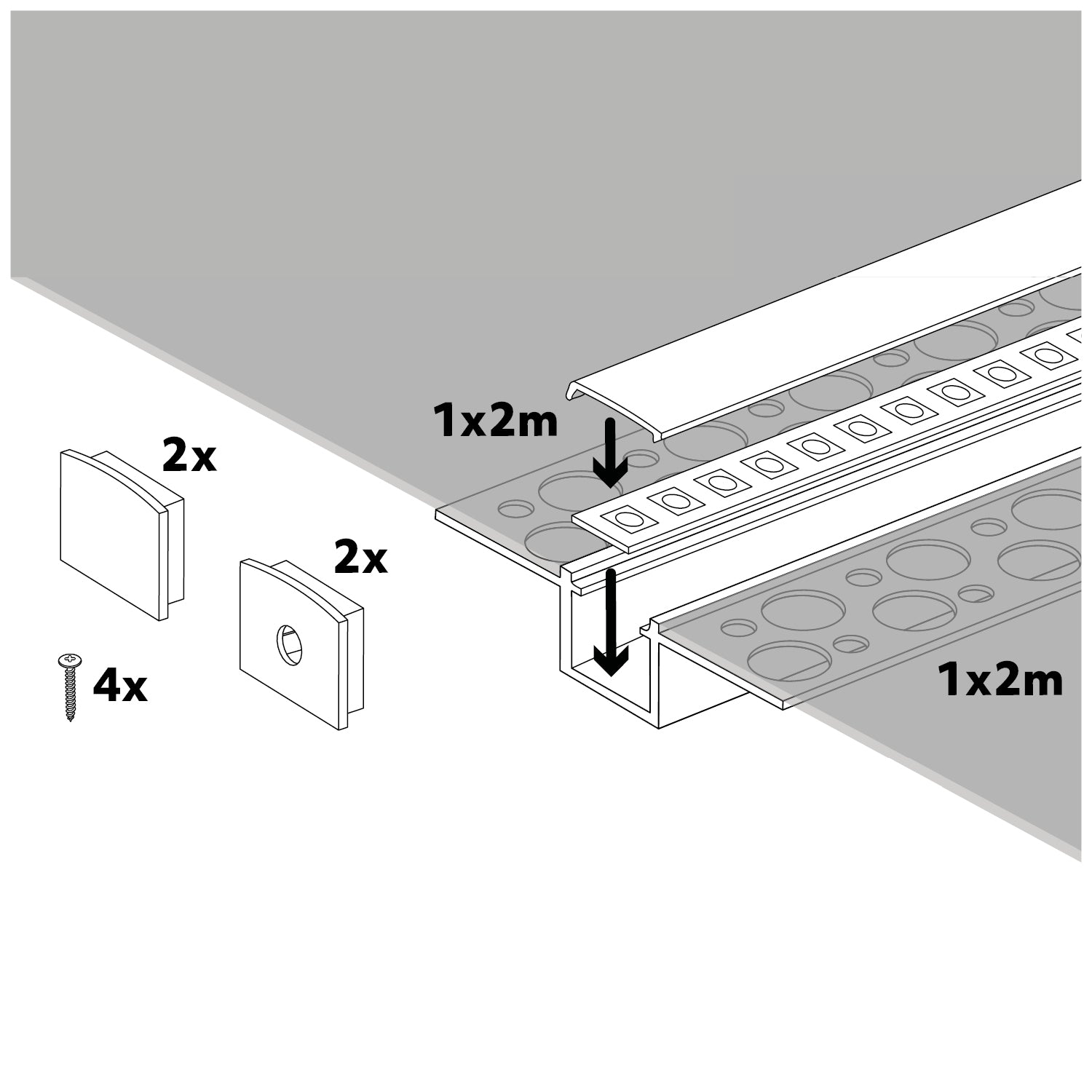 Recessed profile KG01 black + milky cover 2m Kobi