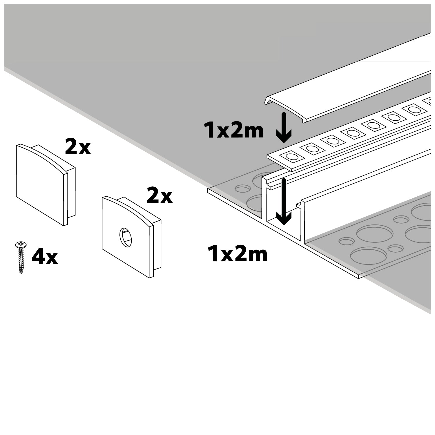 Recessed profile KG02 white + milky cover 2m Kobi