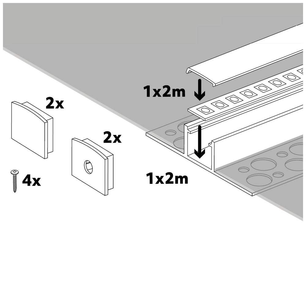 Recessed profile KG02 black + black cover 2m Kobi
