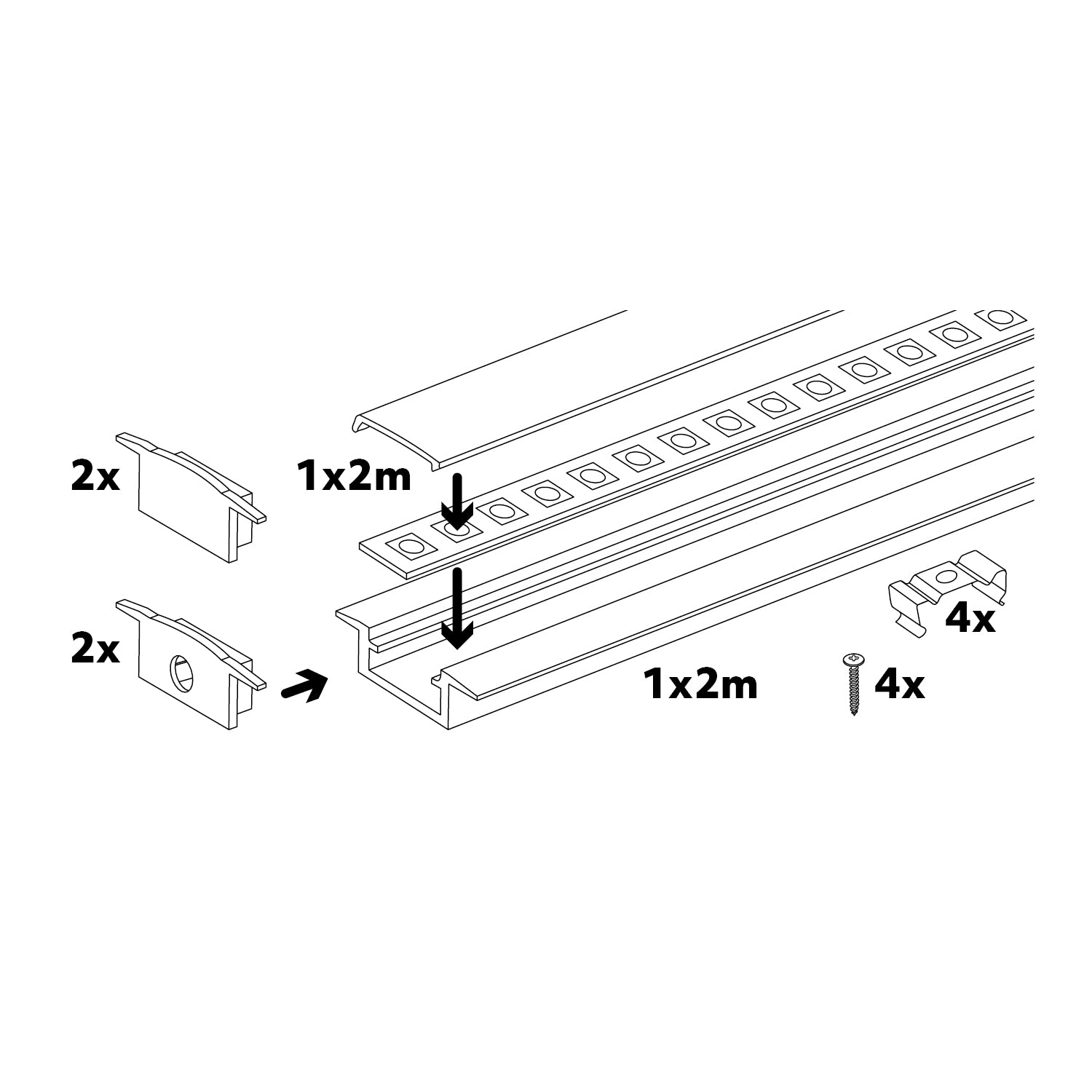 Recessed profile P02 anodized silver + milky cover 2m Kobi