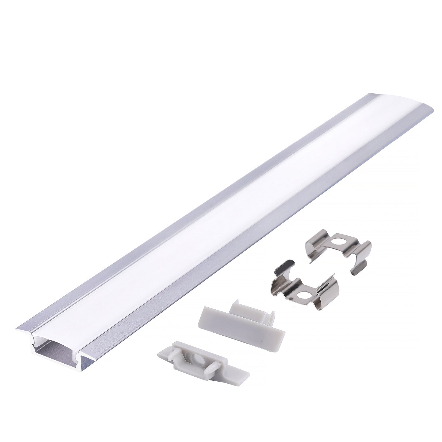 Recessed profile P02 anodized silver + milky cover 2m Kobi