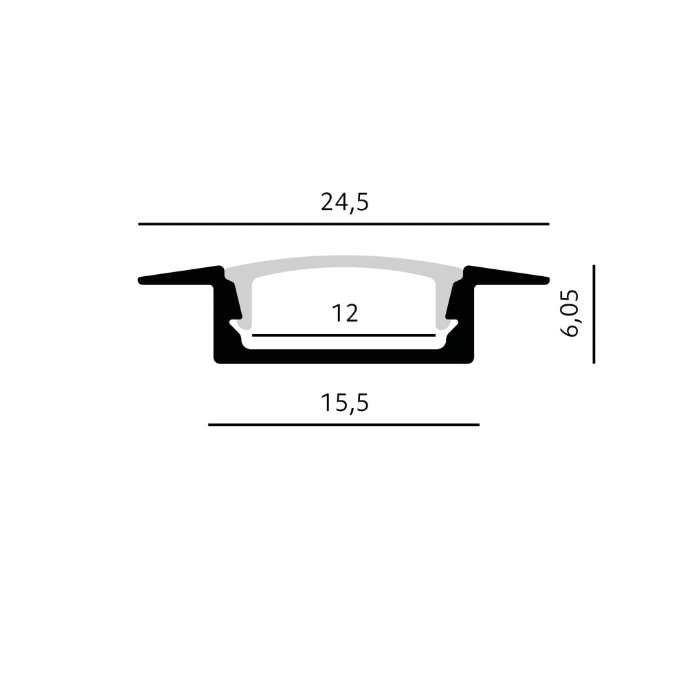 Recessed profile P02 black + black cover 1m Kobi