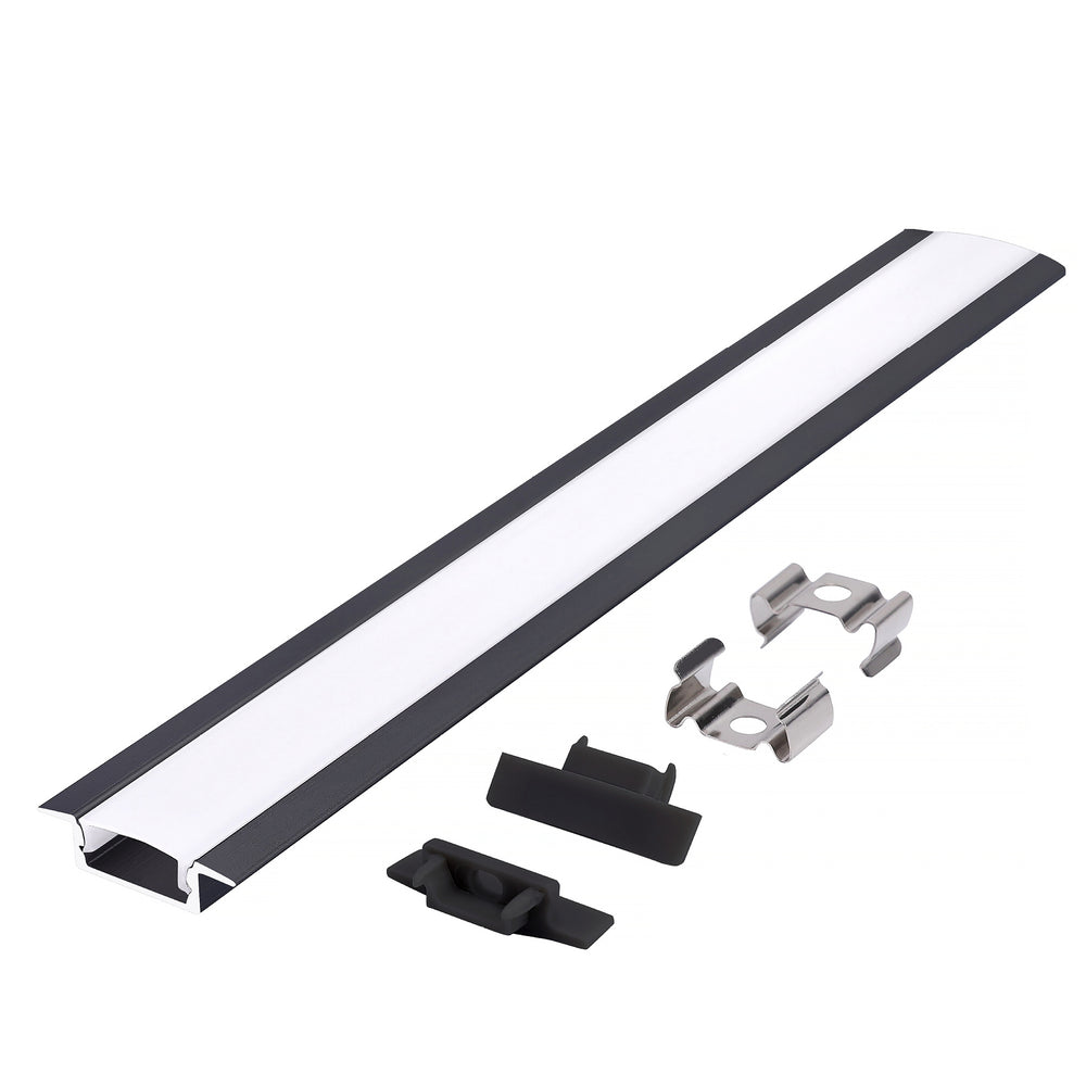 Recessed profile P02 black + milky cover 2m Kobi