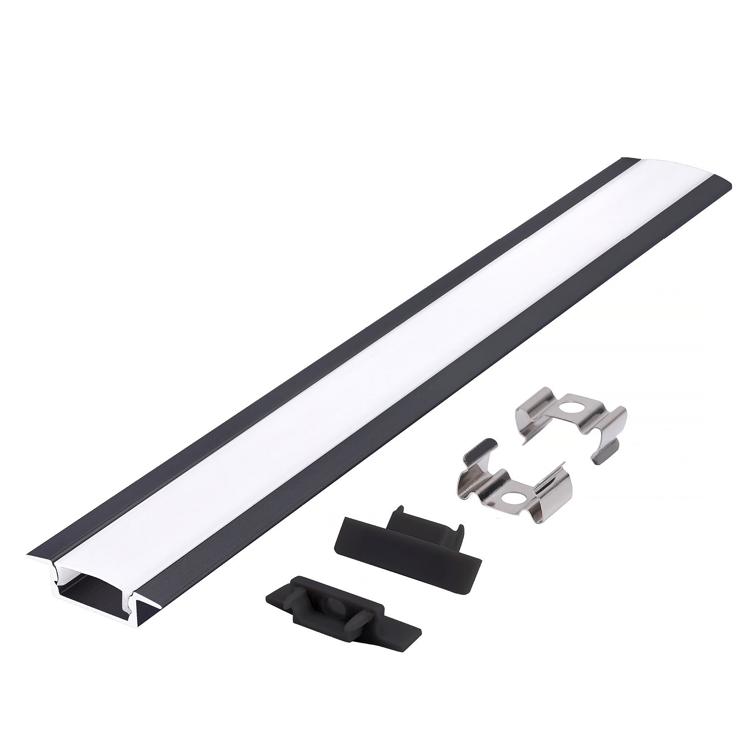 Recessed profile P02 black + milky cover 2m Kobi