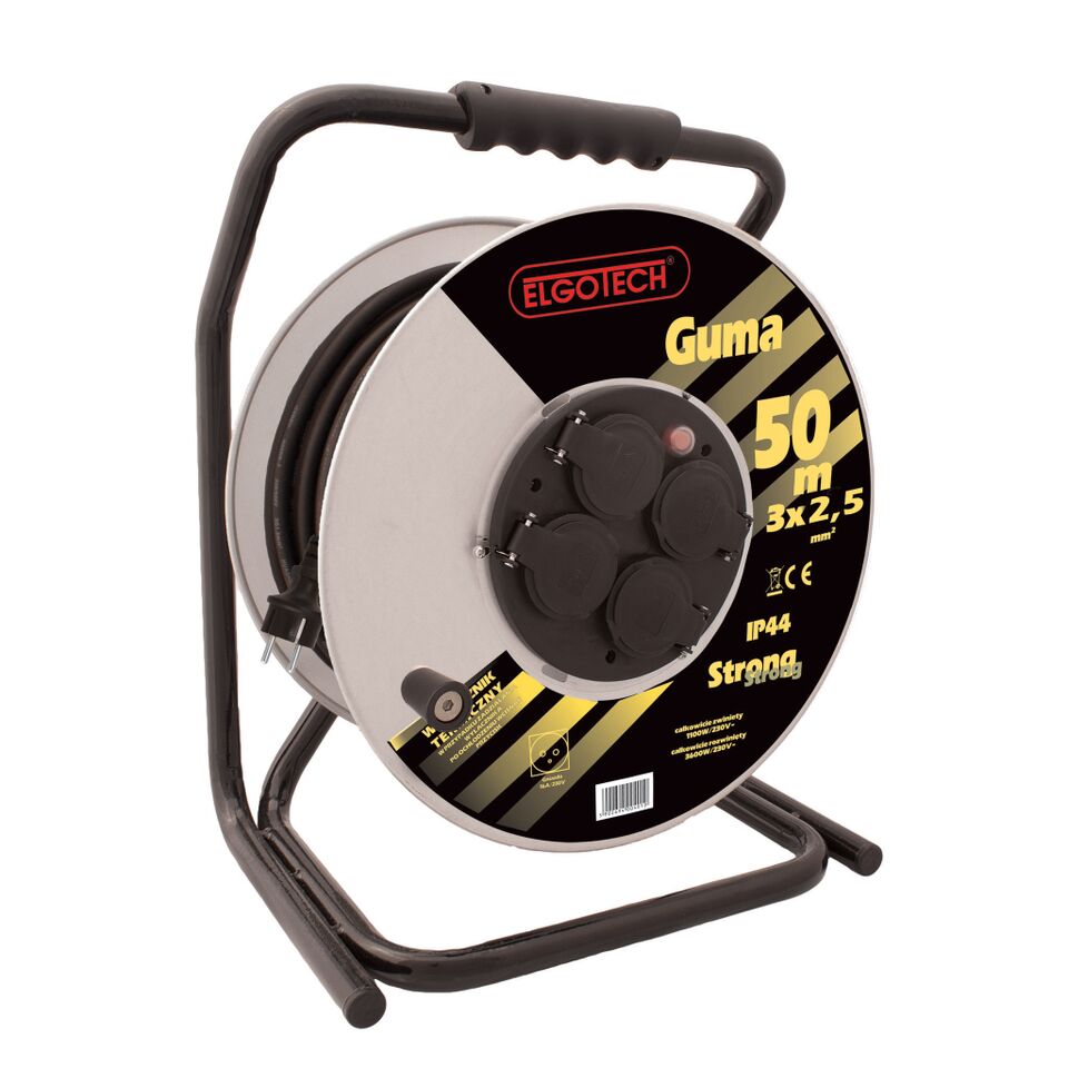 Przedłużacz bębnowy PZB-1111-40G/2,5 4gn/40m/Zu/2,5mm czarny guma Elgotech