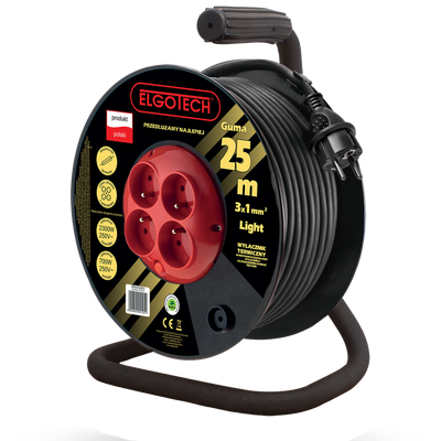 Cable reel extension 4s/25m/with grounding/1mm black rubber Elgotech