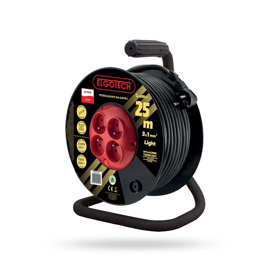 Przedłużacz bębnowy PZB-40-25G 4gn/25m/Zu/1,5mm czarny guma Elgotech