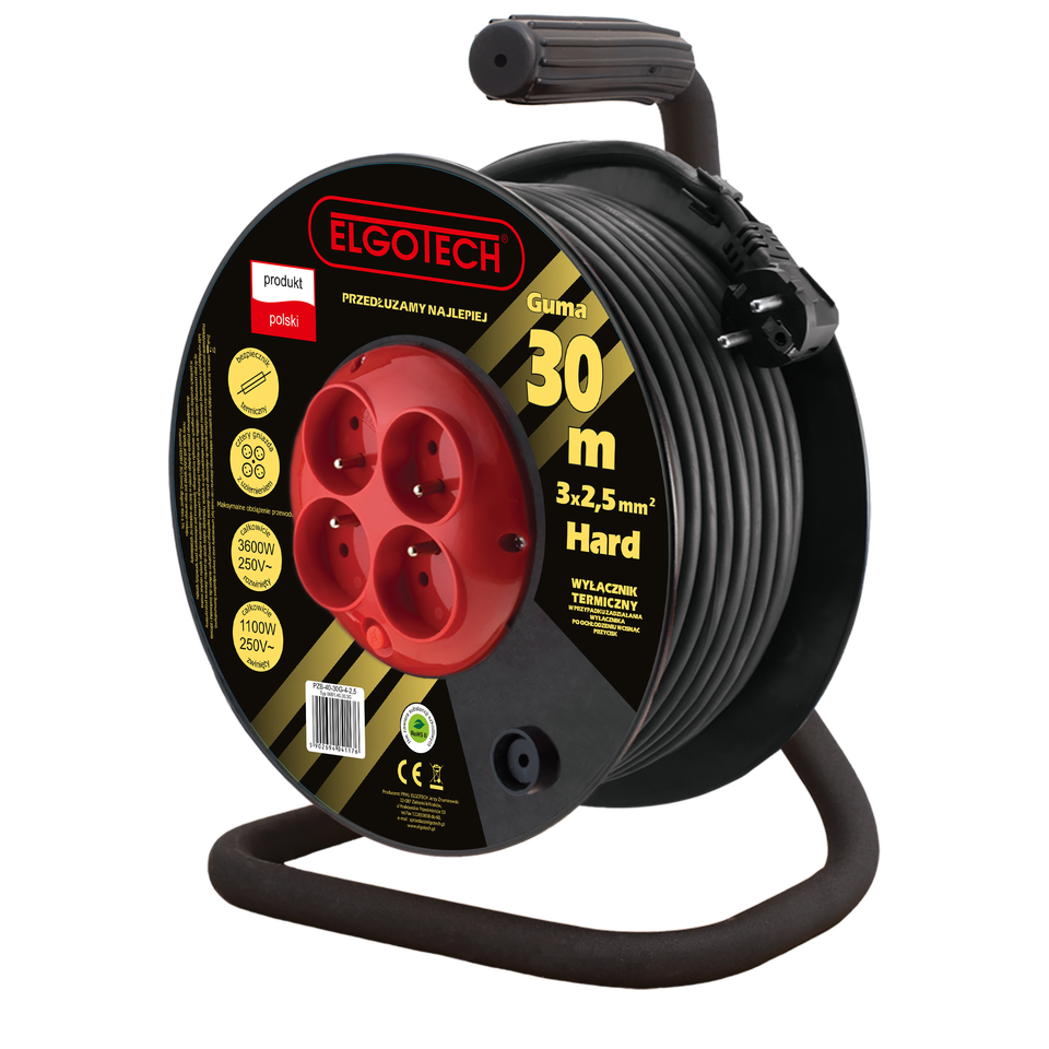 Extension cord 4gn/30m/Zu/1,5mm black Elgotech