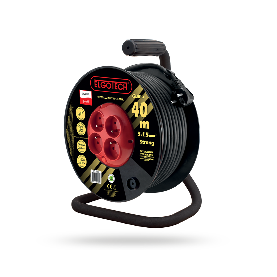 Przedłużacz bębnowy PZB-40-40G 4gn/40m/Zu/1,5mm czarny guma Elgotech