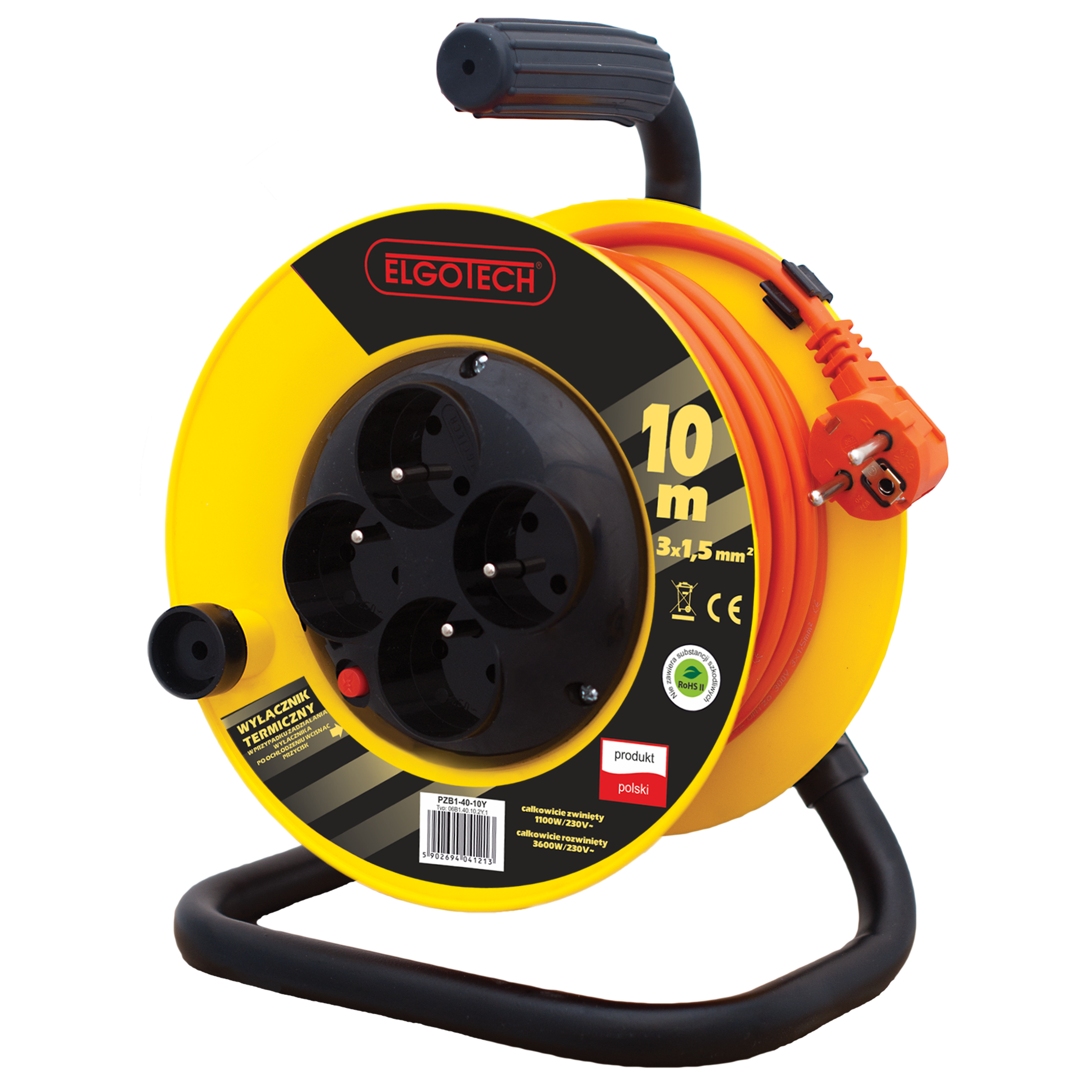 Cable reel extension 4s/10m/with grounding/1,5mm orange Elgotech