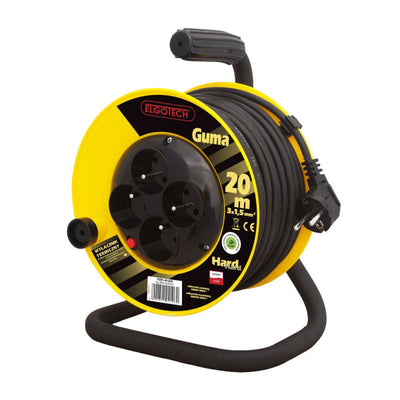 Cable reel extension 4s/20m/with grounding/1,5mm black rubber Elgotech