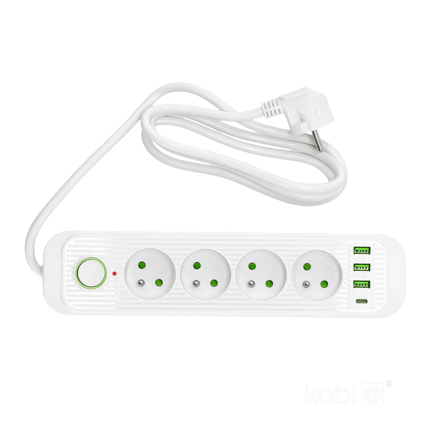 Extension cord CONNECTO 4 sockets+USB/1,5m/Zu+W/1,5mm white Kobi Design