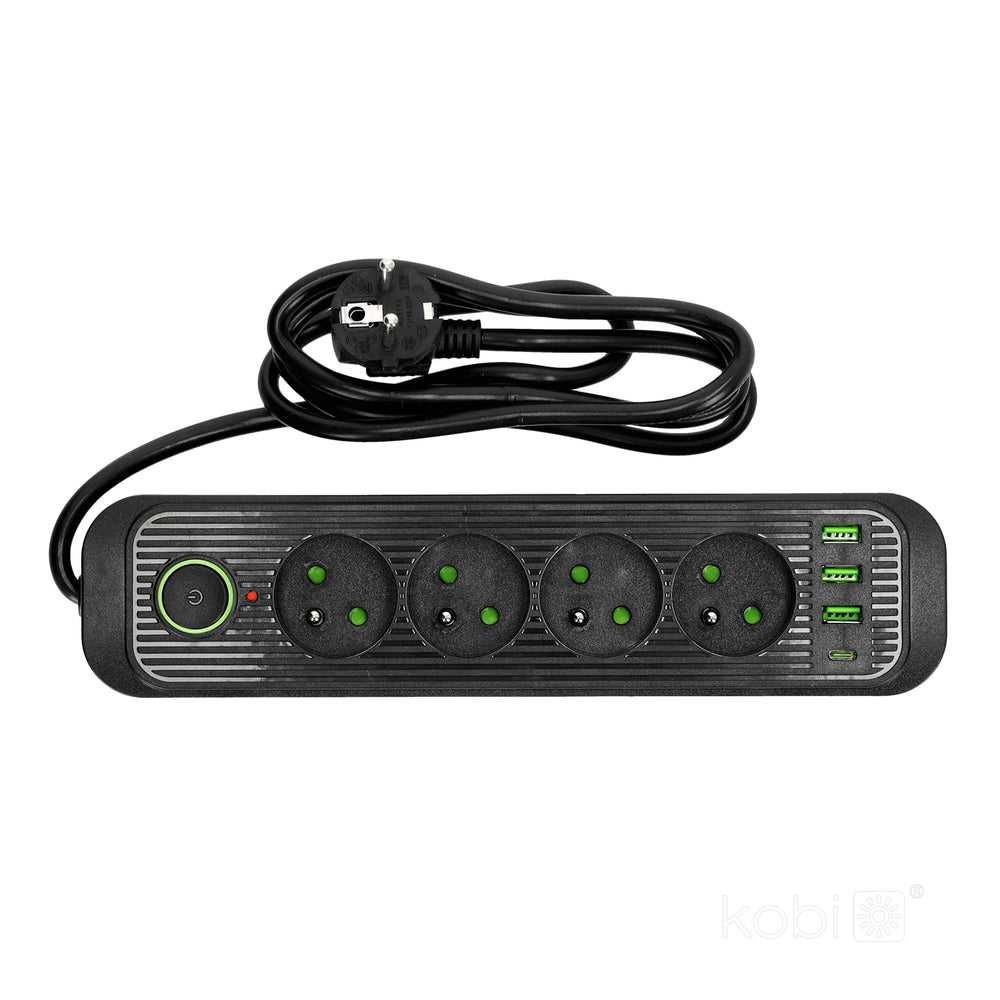 Extension cord CONNECTO 4 sockets+USB/1,5m/Zu+W/1,5mm black Kobi Design